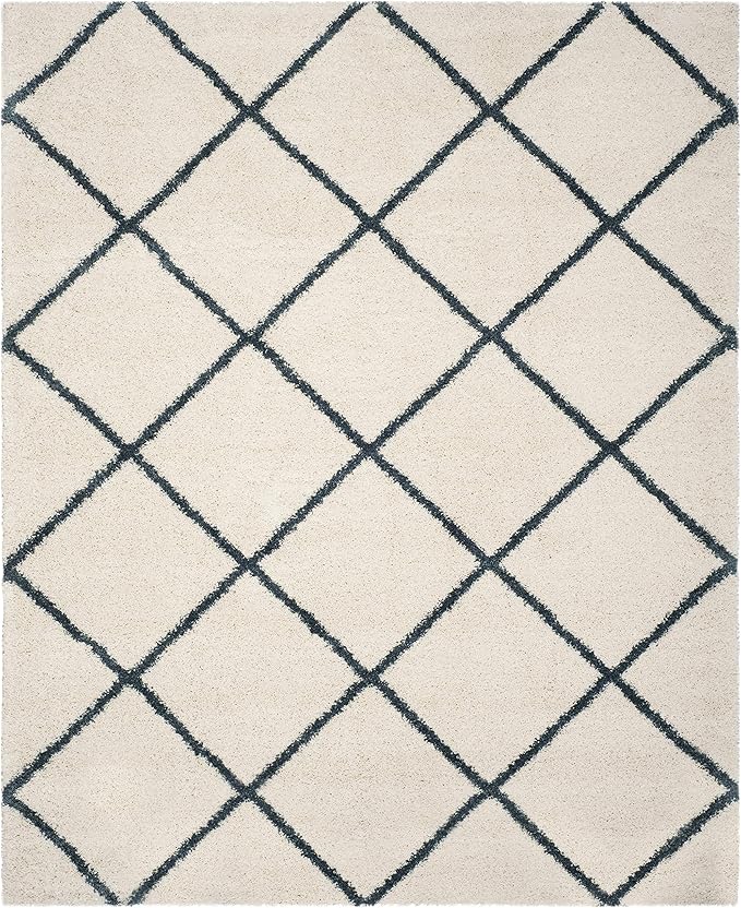 SAFAVIEH Hudson Shag Collection Area Rug - 10' x 14', Ivory & Slate Blue, Modern Trellis Design, Non-Shedding & Easy Care, 2-inch Thick Ideal for High Traffic Areas in Living Room, Bedroom (SGH281T)