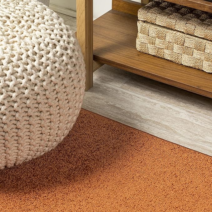 Eyely UES100M-5R Haze Solid Low-Pile Orange 5' Round Area Rug, Pet Friendly, Stain Resistant, Easy Cleaning, for Bedroom, Living Room, Kitchen