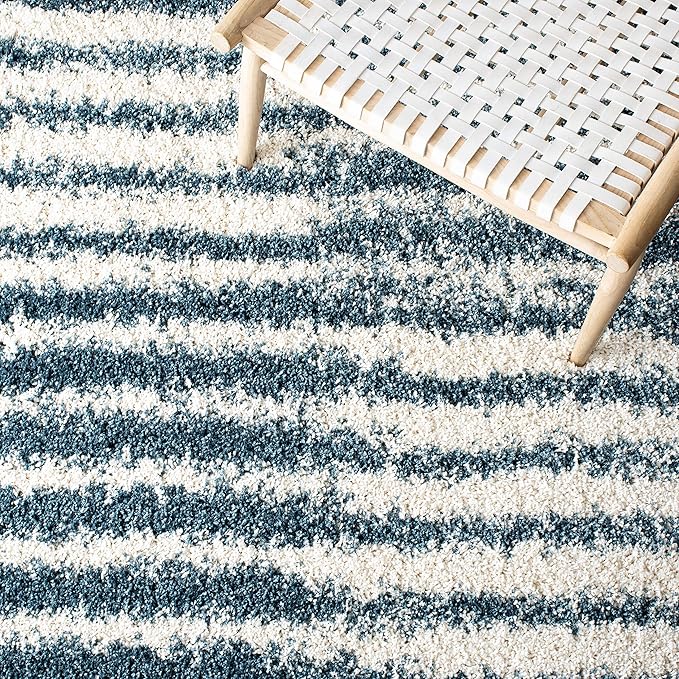 SAFAVIEH Hudson Shag Collection Area Rug - 9' x 12', Ivory & Slate Blue, Modern Abstract Design, Non-Shedding & Easy Care, 2-inch Thick Ideal for High Traffic Areas in Living Room, Bedroom (SGH298A)