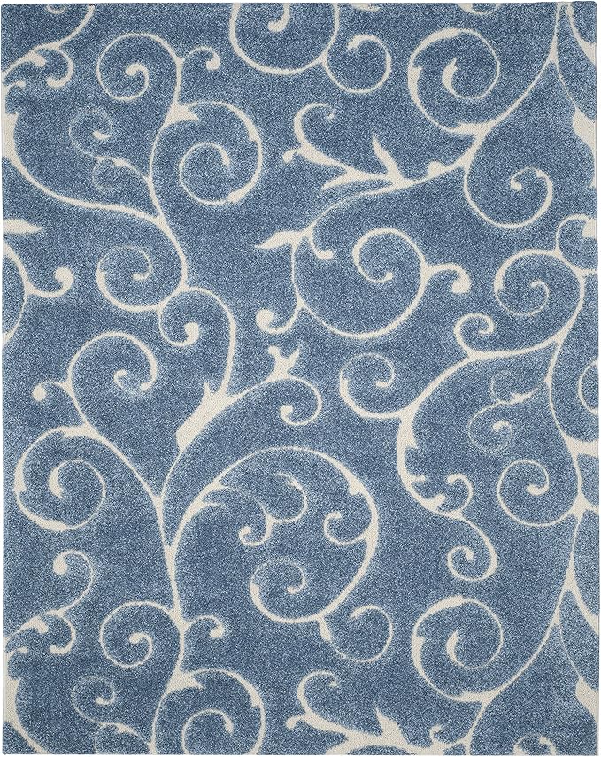 SAFAVIEH Florida Shag Collection Area Rug - 8'6" x 12', Light Blue & Cream, Scroll Design, Non-Shedding & Easy Care, 1.2-inch Thick Ideal for High Traffic Areas in Living Room, Bedroom (SG455-6011)