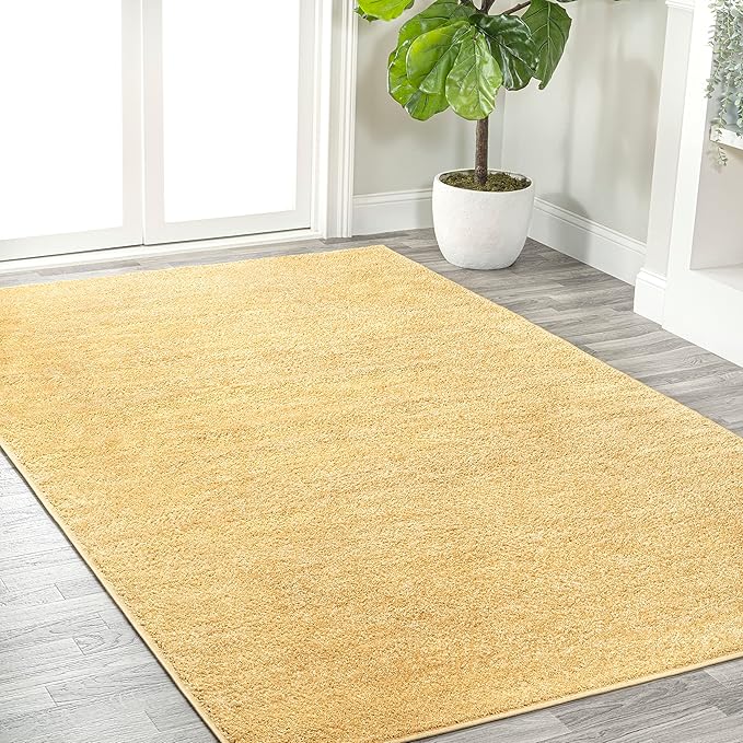 Eyely UES100B-14 Supersoft Haze Solid Low-Pile Indoor Area Rug, Coastal, Bohemian, Minimalist, Classic, Casual for Bedroom,Kitchen,Living Room,Non Shedding,Easy-Washing, Yellow, 10 X 14