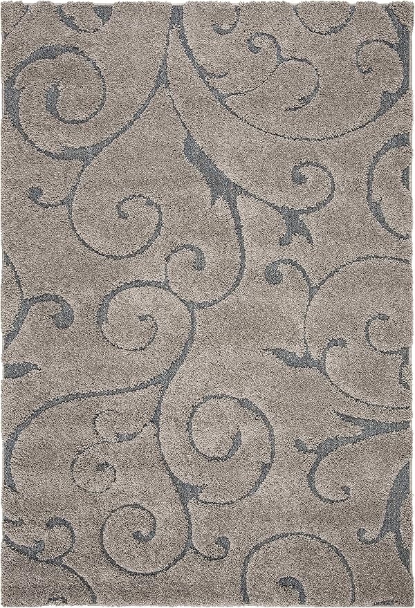 SAFAVIEH Area Rug 8x10 - Florida Shag Collection - Large - Grey & Light Blue, Scroll Design, Non-Shedding & Easy Cleaning, Plush Thick Pile, Ideal for Living Room, Bedroom, Dining Space (SG455-1160)