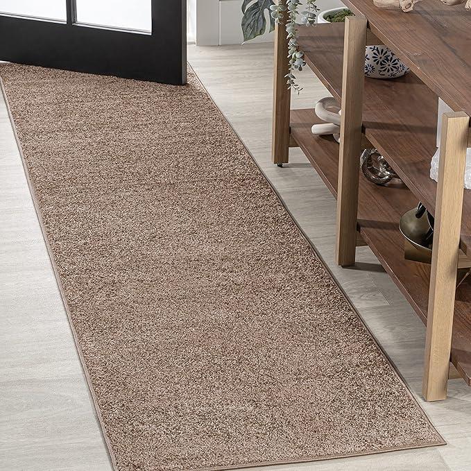 Eyely UES100J-212 Supersoft Haze Solid Low-Pile Indoor Runner Rug, Coastal, Bohemian, Minimalist, Classic, Casual for Bedroom,Kitchen,Living Room,Non Shedding,Easy-Washing, Brown, 2 X 12