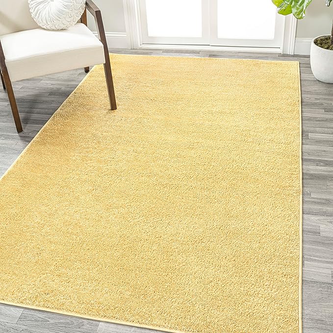 Eyely UES100B-14 Supersoft Haze Solid Low-Pile Indoor Area Rug, Coastal, Bohemian, Minimalist, Classic, Casual for Bedroom,Kitchen,Living Room,Non Shedding,Easy-Washing, Yellow, 10 X 14