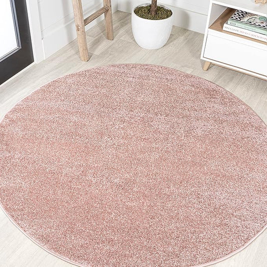 Eyely UES100P-6R Supersoft Haze Solid Low-Pile Indoor Area Rug, Coastal, Bohemian, Minimalist, Classic, Casual for Bedroom,Kitchen,Living Room,Non Shedding,Easy-Washing, Pink, 6' Round