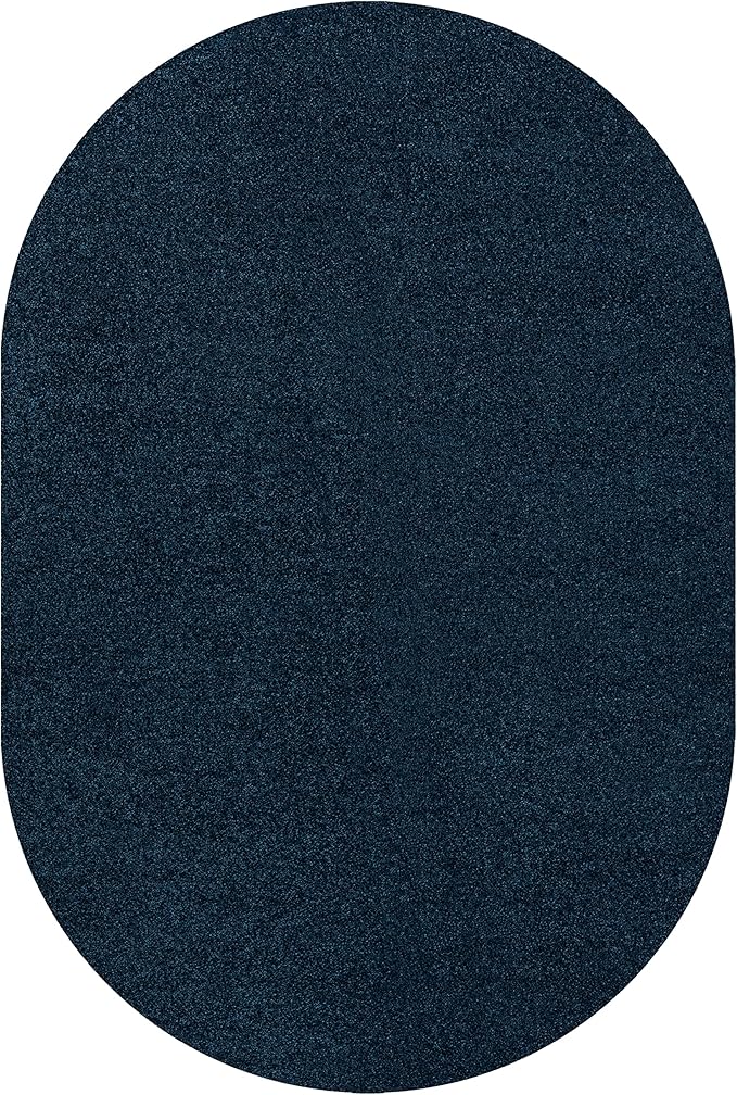 Eyely UES100C-6OV Supersoft Haze Solid Low-Pile Indoor Area Rug, Coastal, Bohemian, Minimalist, Classic, Casual for Bedroom,Kitchen,Living Room,Non Shedding,Easy-Washing, Blue, 6 X 9 Oval