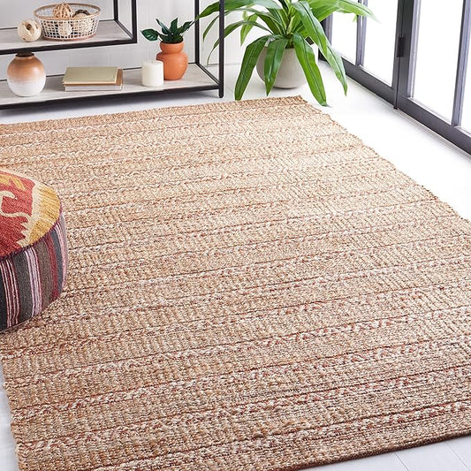 SAFAVIEH Natural Fiber Collection Accent Rug - 4' x 6', Rust & Natural, Handmade Flat Weave Stripe Jute & Cotton Jute, Ideal for High Traffic Areas in Entryway, Living Room, Bedroom (NFB655P)