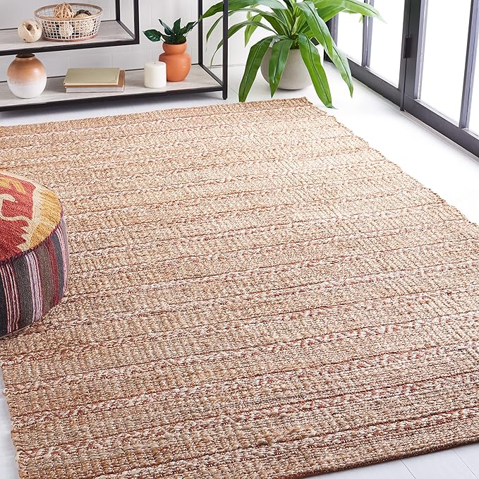 SAFAVIEH Natural Fiber Collection Area Rug - 6' x 9', Rust & Natural, Handmade Flat Weave Stripe Jute & Cotton Jute, Ideal for High Traffic Areas in Living Room, Bedroom (NFB655P)