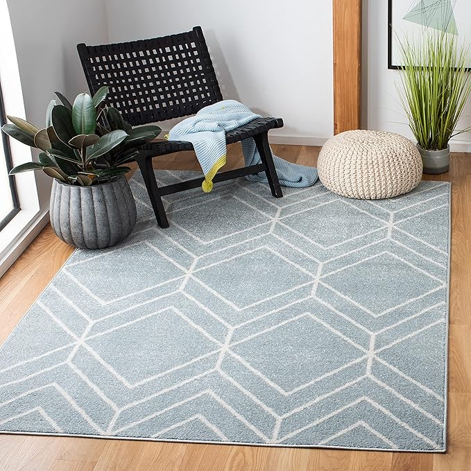 SAFAVIEH Adirondack Collection Area Rug - 4' Square, Blue & Ivory, Modern Geometric Design, Non-Shedding & Easy Care, Ideal for High Traffic Areas in Living Room, Bedroom (ADR241M)