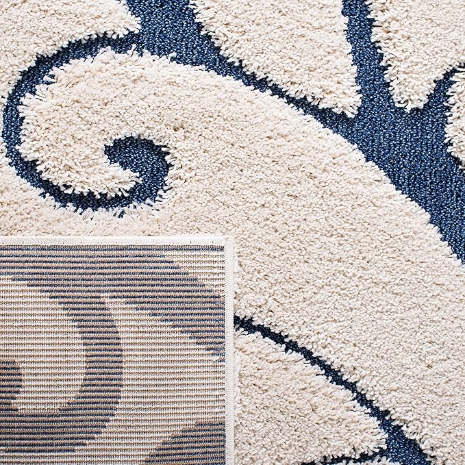 SAFAVIEH Florida Shag Collection X-Large Area Rug - 11' x 15', Cream & Blue, Scroll Design, Non-Shedding & Easy Care, 1.2-inch Thick Ideal for High Traffic Areas in Living Room, Bedroom (SG455-1165)