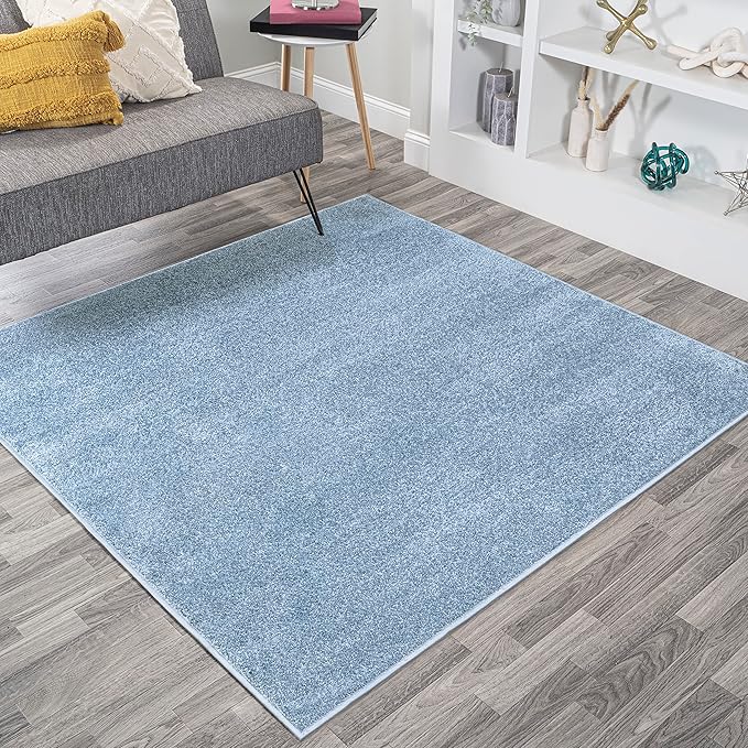 Eyely UES100F-9SQ Supersoft Haze Solid Low-Pile Indoor Area Rug, Coastal, Bohemian, Minimalist, Classic, Casual for Bedroom,Kitchen,Living Room,Non Shedding,Easy-Washing, Blue, 9' Square