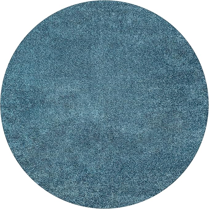 Eyely UES100H-4R Supersoft Haze Solid Low-Pile Indoor Area Rug, Coastal, Bohemian, Minimalist, Classic, Casual for Bedroom,Kitchen,Living Room,Non Shedding,Easy-Washing, Blue, 4' Round
