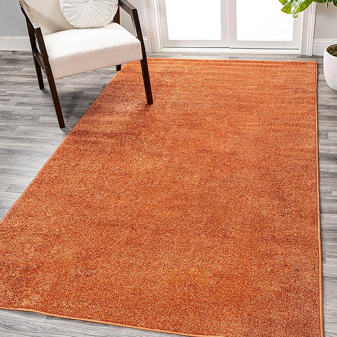 Eyely UES100M-14 Supersoft Haze Solid Low-Pile Indoor Area Rug, Coastal, Bohemian, Minimalist, Classic, Casual for Bedroom,Kitchen,Living Room,Non Shedding,Easy-Washing, Orange, 10 X 14
