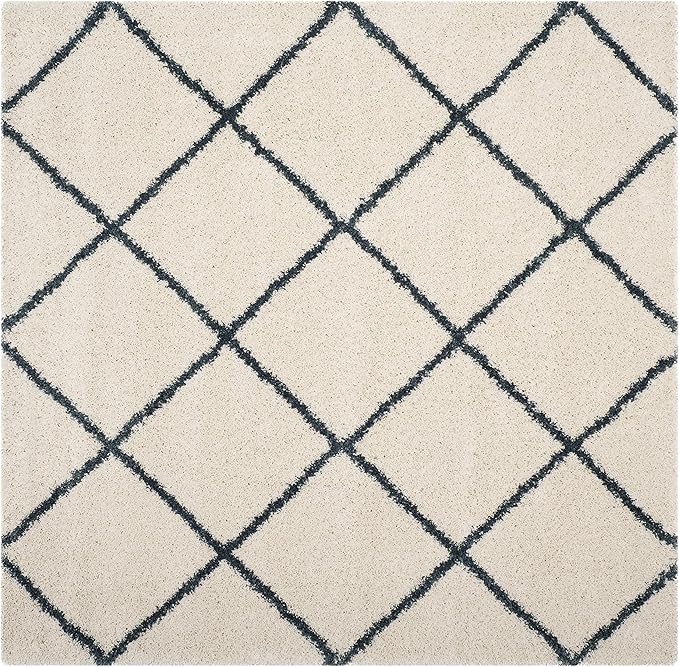 SAFAVIEH Hudson Shag Collection Area Rug - 7' Square, Ivory & Slate Blue, Modern Trellis Design, Non-Shedding & Easy Care, 2-inch Thick Ideal for High Traffic Areas in Living Room, Bedroom (SGH281T)