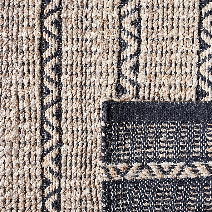 SAFAVIEH Natural Fiber Collection Accent Rug - 4' x 6', Black & Natural, Handmade Flat Weave Stripe Jute & Cotton Jute, Ideal for High Traffic Areas in Entryway, Living Room, Bedroom (NFB655Z)