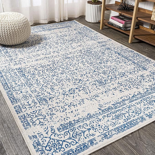 JONATHAN Y Bohemian Ferro Filigree Cream/Blue Indoor Area Rug, 3x5, Vintage, Casual, Transitional, Easy-Cleaning for Living Room, Bedroom, Kitchen, Pet Friendly, Non-Shedding (BMF108A-3)