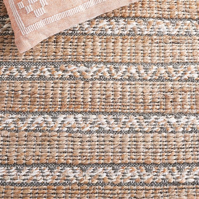 SAFAVIEH Area Rug 8x10 - Natural Fiber Collection - Large - Olive & Natural, Handmade Jute & Cotton Flat Weave, Stripe Pattern, Ideal for Living Room, Bedroom, Dining Space (NFB655X)
