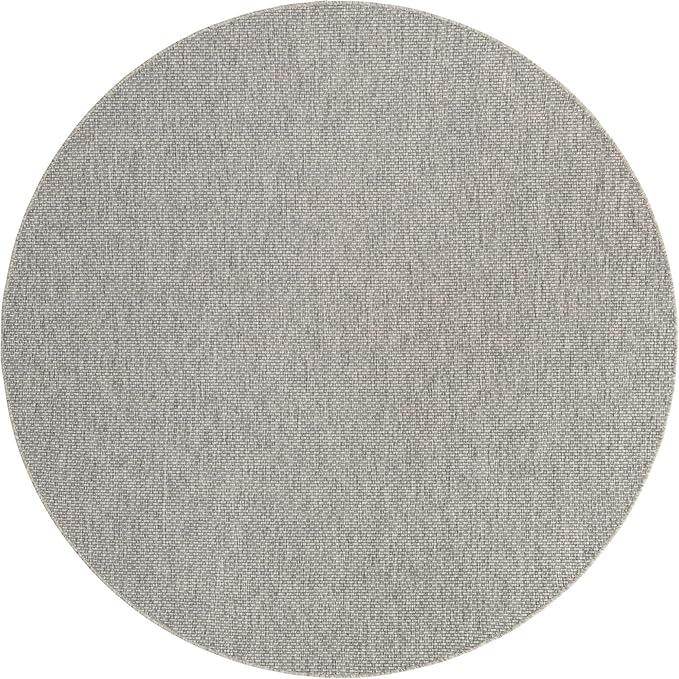 Unique Loom Collection Casual Transitional Solid Heathered Indoor/Outdoor Flatweave Area Rug (8' Round, Light Gray/Ivory)