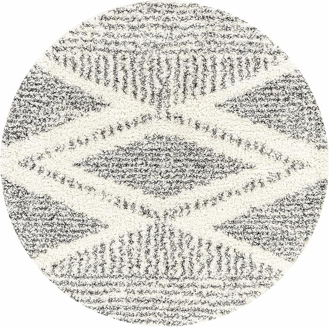 Hauteloom Trunding Living Room, Bedroom Area Rug - Bohemian, Transitional - Plush Pile - Charcoal, Cream - 18" Sample