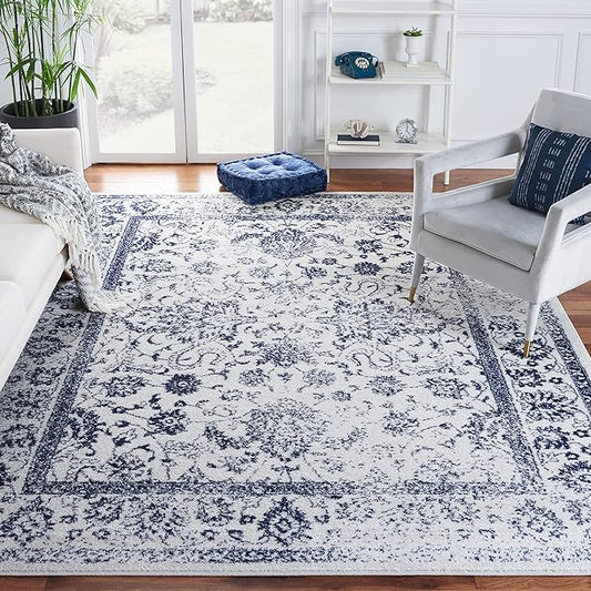 SAFAVIEH Adirondack Collection Area Rug - 10' Square, Ivory & Navy, Oriental Distressed Design, Non-Shedding & Easy Care, Ideal for High Traffic Areas in Living Room, Bedroom, Dining (ADR109M-10SQ)