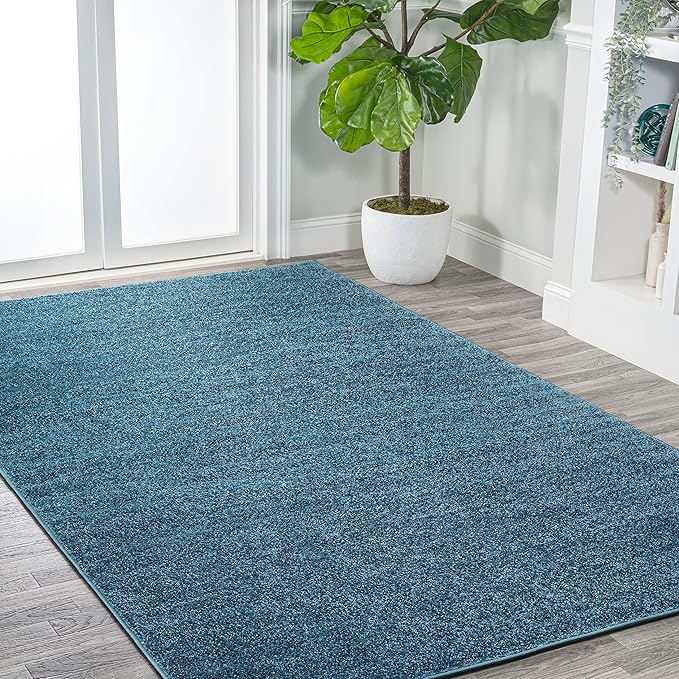 Eyely UES100H-14 Supersoft Haze Solid Low-Pile Indoor Area Rug, Coastal, Bohemian, Minimalist, Classic, Casual for Bedroom,Kitchen,Living Room,Non Shedding,Easy-Washing, Blue, 10 X 14