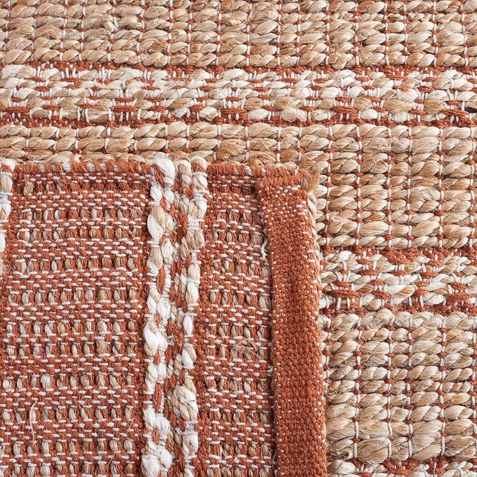 SAFAVIEH Natural Fiber Collection Area Rug - 5' x 8', Rust & Natural, Handmade Flat Weave Stripe Jute & Cotton Jute, Ideal for High Traffic Areas in Living Room, Bedroom (NFB655P)