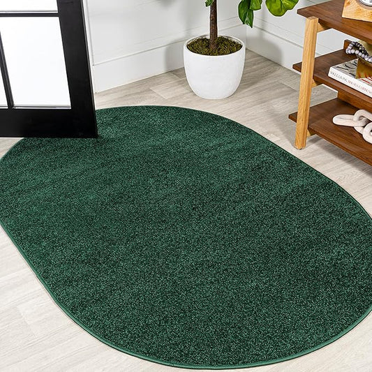 Eyely UES100L-5OV Supersoft Haze Solid Low-Pile Indoor Area Rug, Coastal, Bohemian, Minimalist, Classic, Casual for Bedroom,Kitchen,Living Room,Non Shedding,Easy-Washing, Green, 5 X 8 Oval