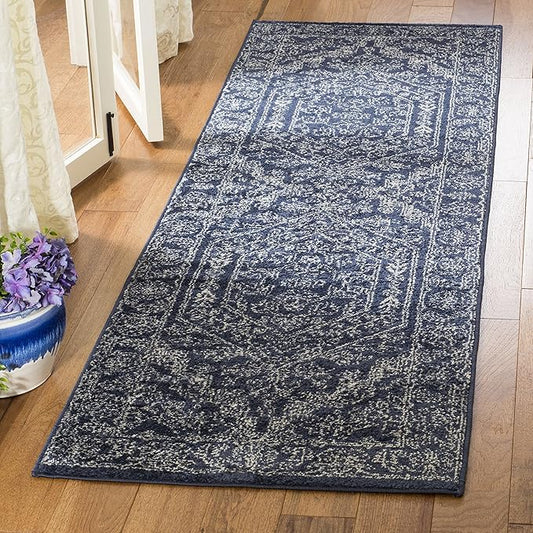 SAFAVIEH Adirondack Collection Runner Rug - 2'6" x 14', Navy & Ivory, Oriental Medallion Design, Non-Shedding & Easy Care, Ideal for High Traffic Areas in Living Room, Bedroom (ADR108N)