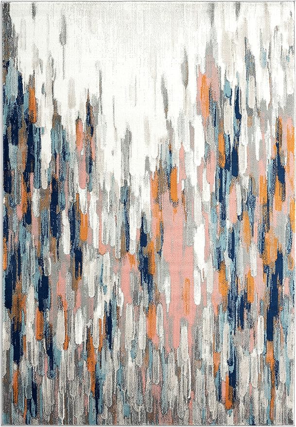 Abani Rugs Orange & Blue Contemporary Abstract Area Rug Contemporary Style, Porto Collection | Turkish Made Superior Comfort & Construction | Stain Shedding Resistant (2'x3', Orange,Blue)