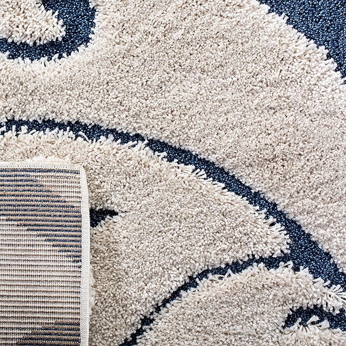 SAFAVIEH Florida Shag Collection Area Rug - 6'7" Square, Cream & Blue, Scroll Design, Non-Shedding & Easy Care, 1.2-inch Thick Ideal for High Traffic Areas in Living Room, Bedroom (SG455-1165)