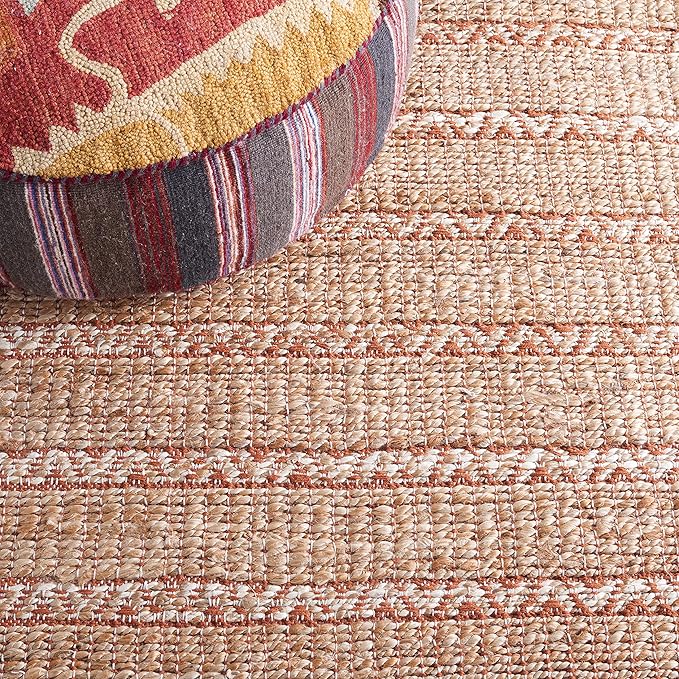 SAFAVIEH Natural Fiber Collection Area Rug - 5' x 8', Rust & Natural, Handmade Flat Weave Stripe Jute & Cotton Jute, Ideal for High Traffic Areas in Living Room, Bedroom (NFB655P)