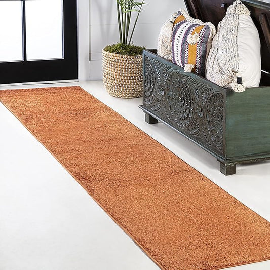 Eyely UES100M-216 Supersoft Haze Solid Low-Pile Indoor Runner Rug, Coastal, Bohemian, Minimalist, Classic, Casual for Bedroom,Kitchen,Living Room,Non Shedding,Easy-Washing, Orange, 2 X 16