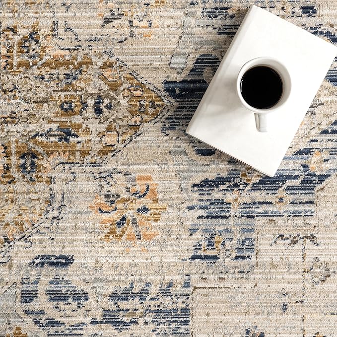 nuLOOM Martha Medallion 2x8 Machine Washable Indoor/Outdoor Runner Rug for Living Room Patio Deck Front Porch Entryway Hallway Kitchen, Multicolor/Dark Blue