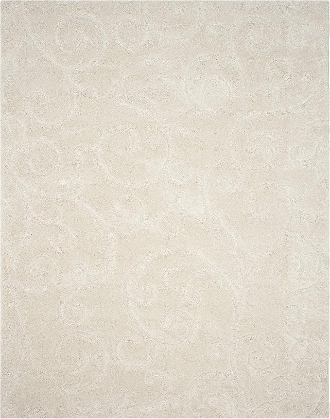 SAFAVIEH Area Rug 8x10 - Florida Shag Collection - Large - Creme & Creme, Scroll Design, Non-Shedding & Easy Cleaning, Plush Thick Pile, Ideal for Living Room, Bedroom, Dining Space (SG455-1111)