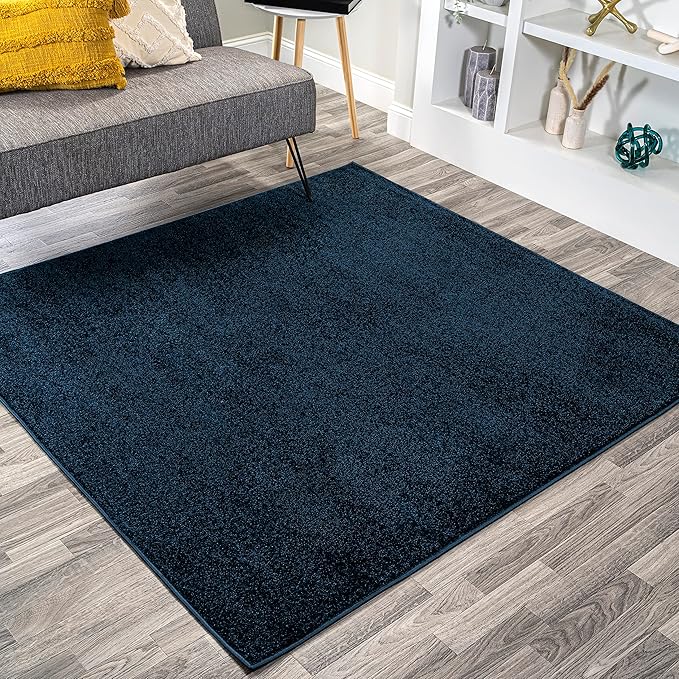 Eyely UES100C-9SQ Supersoft Haze Solid Low-Pile Indoor Area Rug, Coastal, Bohemian, Minimalist, Classic, Casual for Bedroom,Kitchen,Living Room,Non Shedding,Easy-Washing, Blue, 9' Square