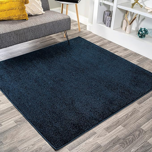 Eyely UES100C-9SQ Supersoft Haze Solid Low-Pile Indoor Area Rug, Coastal, Bohemian, Minimalist, Classic, Casual for Bedroom,Kitchen,Living Room,Non Shedding,Easy-Washing, Blue, 9' Square