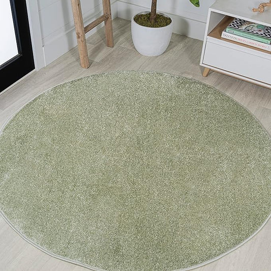 Eyely UES100O-4R Supersoft Haze Solid Low-Pile Indoor Area Rug, Coastal, Bohemian, Minimalist, Classic, Casual for Bedroom,Kitchen,Living Room,Non Shedding,Easy-Washing, Green, 4' Round