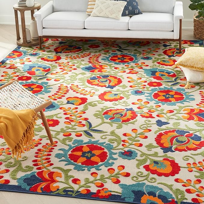 Nourison Aloha Indoor/Outdoor Multicolor 10' x 14' Area Rug, Easy Cleaning, Non Shedding, Bed Room, Living Room, Dining Room, Backyard, Deck, Patio (10x14)