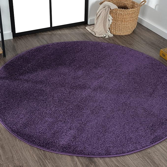 Eyely UES100N-5R Supersoft Haze Solid Low-Pile Indoor Area Rug Casual;Contemporary;Solid;Traditional, Bedroom, Kitchen, Living Room, Easy-Cleaning, Non-Shedding, 5' Round, Purple