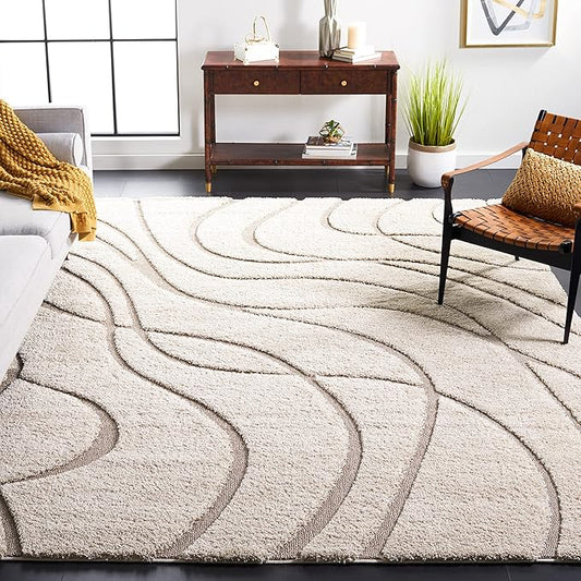 SAFAVIEH Area Rug 8x10 - Florida Shag Collection - Large - Cream & Beige, Non-Shedding & Easy Cleaning, Plush Thick Pile, Ideal for Living Room, Bedroom, Dining Space (SG471-1113)