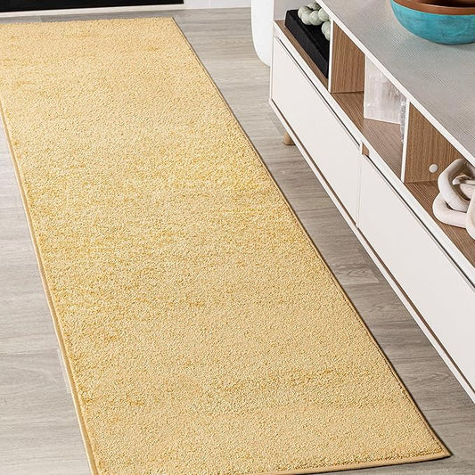 Eyely UES100B-214 Supersoft Haze Solid Low-Pile Indoor Runner Rug, Coastal, Bohemian, Minimalist, Classic, Casual for Bedroom,Kitchen,Living Room,Non Shedding,Easy-Washing, Yellow, 2 X 14