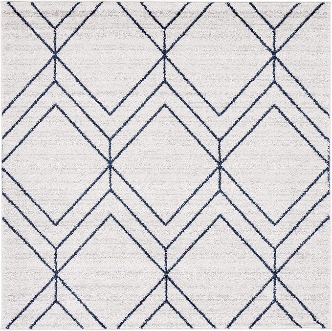SAFAVIEH Adirondack Collection Area Rug - 8' Square, Light Grey & Navy, Modern Geometric Design, Non-Shedding & Easy Care, Ideal for High Traffic Areas in Living Room, Bedroom (ADR241N)