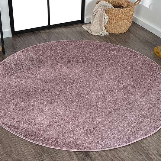 Eyely UES100R-5R Supersoft Haze Solid Low-Pile Indoor Area Rug Casual;Contemporary;Solid;Traditional, Bedroom, Kitchen, Living Room, Easy-Cleaning, Non-Shedding, 5' Round, Light Purple