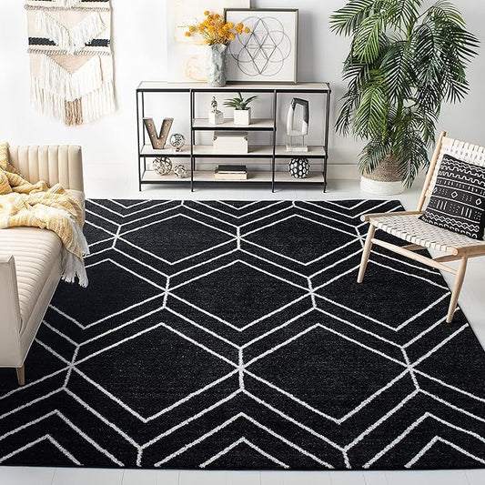SAFAVIEH Area Rug 8x10 - Adirondack Collection - Large - Black & Ivory, Modern Geometric Design, Non-Shedding & Easy Cleaning, Ideal for Living Room, Bedroom, Office, Dining Space (ADR241Z)