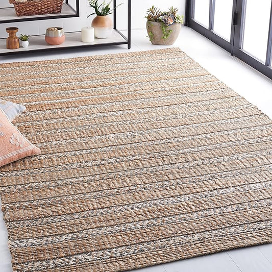 SAFAVIEH Natural Fiber Collection Area Rug - 6' x 9', Olive & Natural, Handmade Flat Weave Stripe Jute & Cotton Jute, Ideal for High Traffic Areas in Living Room, Bedroom (NFB655X)
