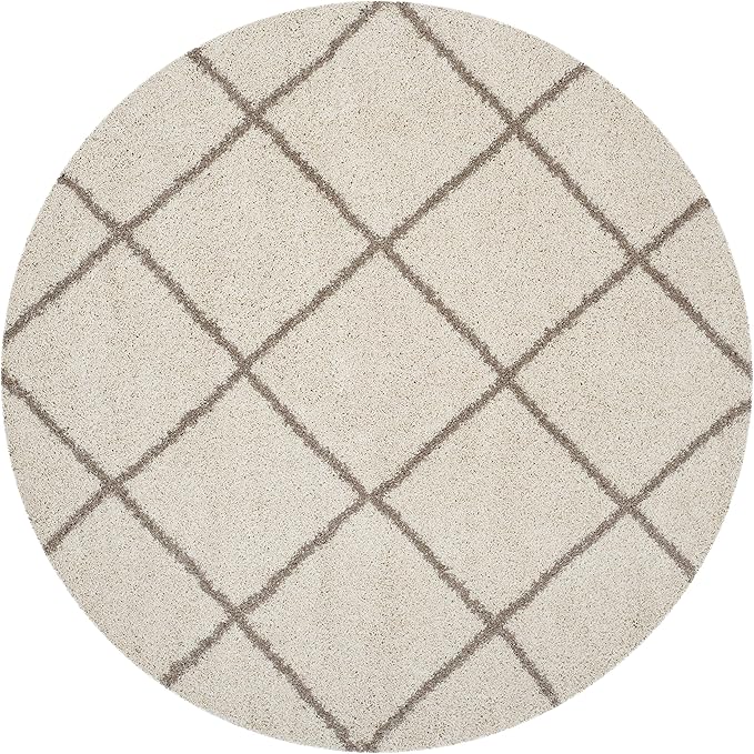 SAFAVIEH Hudson Shag Collection 3' Round Ivory/Beige SGH281D Modern Diamond Trellis Non-Shedding Living Room Bedroom Dining Room Entryway Plush 2-inch Thick Area Rug