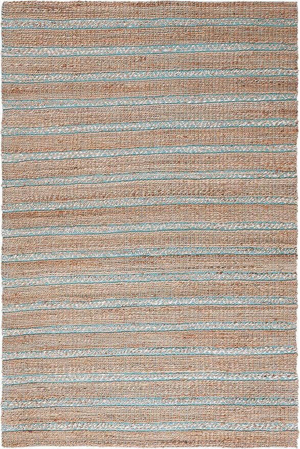 SAFAVIEH Area Rug 8x10 - Natural Fiber Collection - Large - Teal & Natural, Handmade Jute & Cotton Flat Weave, Stripe Pattern, Ideal for Living Room, Bedroom, Dining Space (NFB655K)