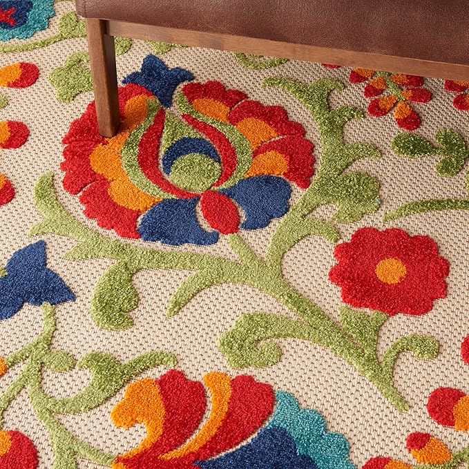 Nourison Home Aloha Indoor/Outdoor Multicolor 9'6'' x 13' Area-Rug, Easy-Cleaning, Non Shedding, Bed Room, Living Room, Dining Room, Backyard, Deck, Patio (10x13)