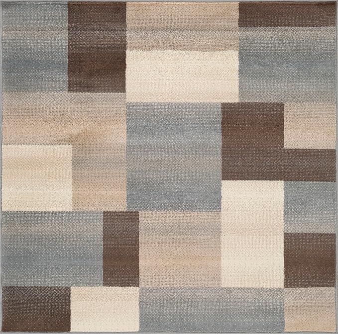 Superior Indoor Area Rug, Jute Backing, Home Decor for Bedroom, Living Room, Office, Kitchen, Hallway, Floor Cover, Patchwork, Color Block, Plush, Clifton Collection, 8' x 8' Square, Multi Color