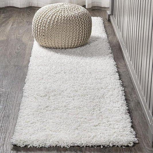 JONATHAN Y Mercer Shag Plush White Runner Rug, 2x8, Transitional, Modern, Easy-Cleaning for Living Room, Bedroom, Kitchen, Pet Friendly, Non-Shedding (MCR106A-28)